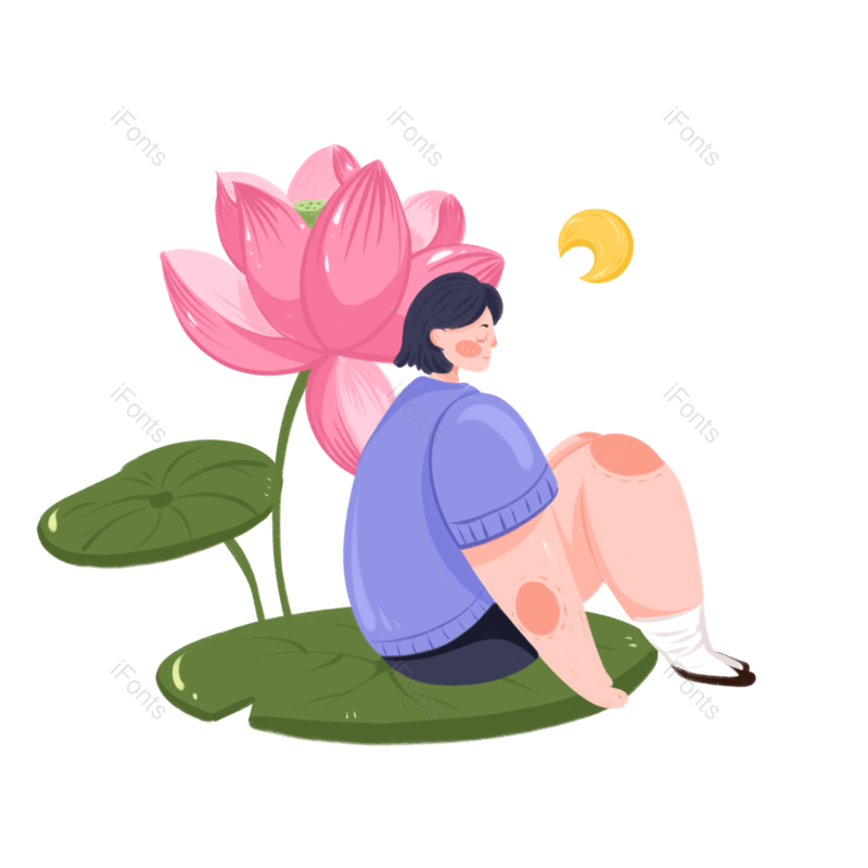 夏至图片,荷花元素,夏天PNG,人物免抠素材